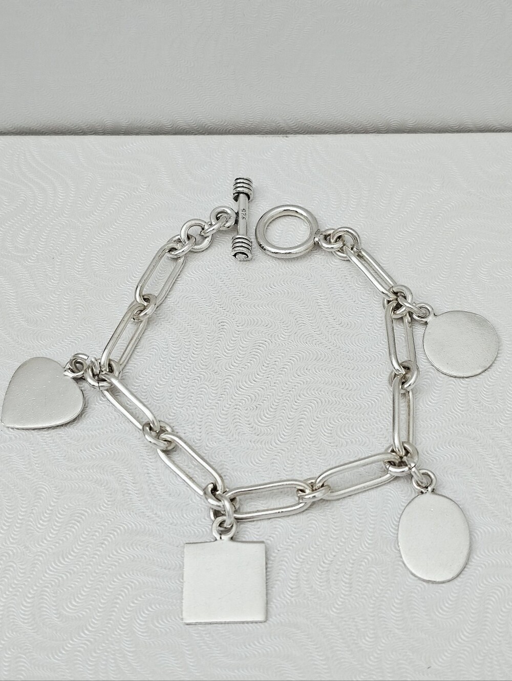 Silpada Rare🦄Sterling Silver Paperclip Multi-Shape Charm Toggle Bracelet B0751